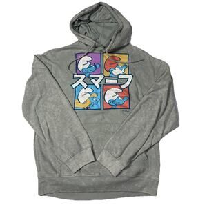 Mad Engine Smurfs Boxed Up Silver Gray Mineral Wash Pullover Hoodie Mens Sz XS